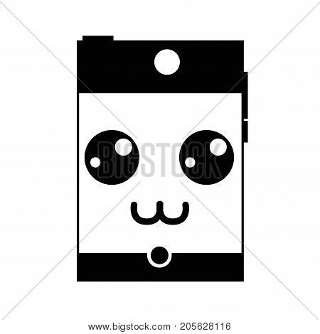 contour grayscale kawaii cute happy smartphone technology vector illustration