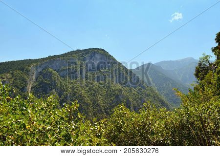 Summer landscape of mountain ranges Olympus in Greece.