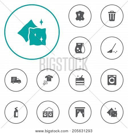 Collection Of Shipping, Besom, Washhouse And Other Elements.  Set Of 12 Cleanup Icons Set.