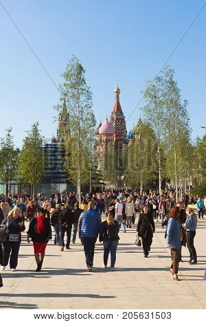 Moscow, Russia - September 23. 2017. People are walking in the park Zaryadye