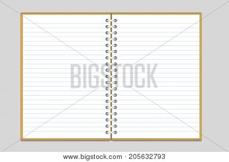 Vector illustration of a notebook with ring tie and lined paper and brown wrap isolated on a gray background