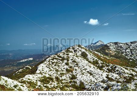 Rocks and peaks in the Mosor massif in the Dinaric mountains in Croatia