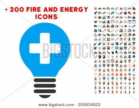 Healh Care Bulb icon with bonus flame pictures. Vector illustration style is flat iconic symbols for web design, app user interface.