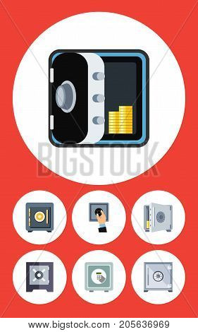 Flat Icon Strongbox Set Of Coins, Strongbox, Banking And Other Vector Objects