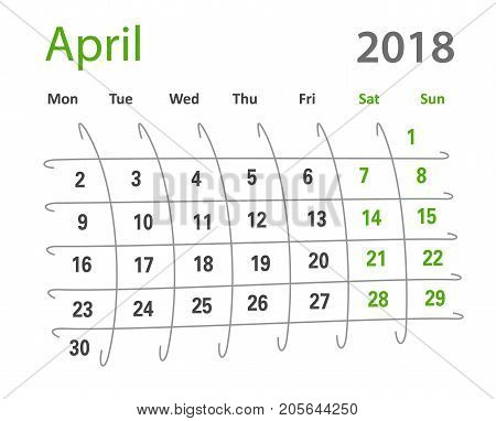 2018 funny original grid April creative calendar template vector illustration. English language.