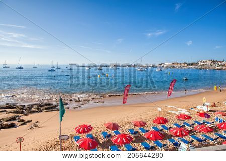 CASCAIS PORTUGAL - SEPTEMBER 24 . 2017 . View of a beach in the touristic village
