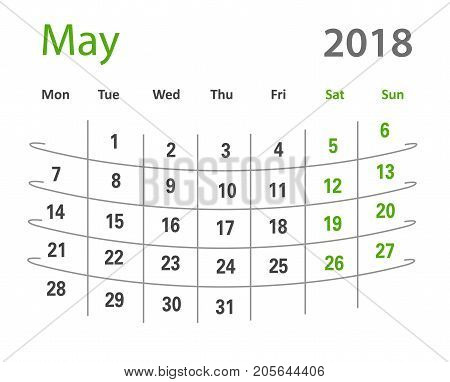 2018 funny original grid May creative calendar template vector illustration. English language.