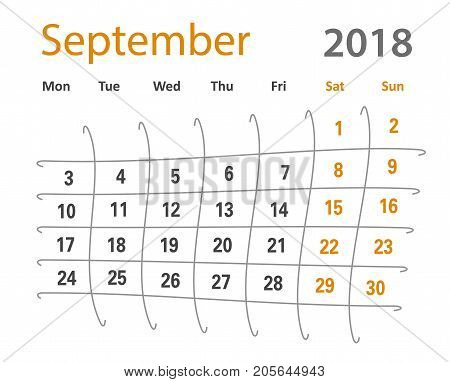 2018 funny original grid September creative calendar template vector illustration.