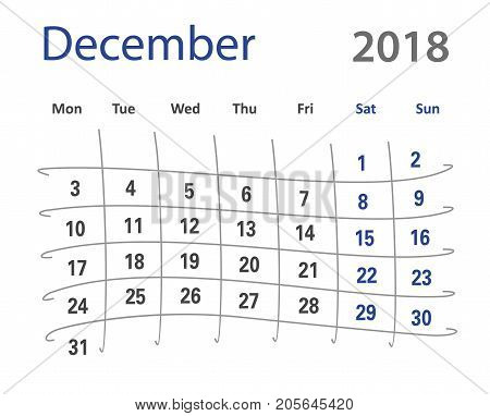 2018 funny original grid December creative calendar template vector illustration.