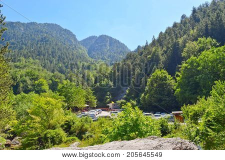 Last car parking Prionia before climbing Mount Olympus.