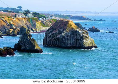 Rocky terrain taken at the rural rugged Northern California Coast near Bodega Bay, CA