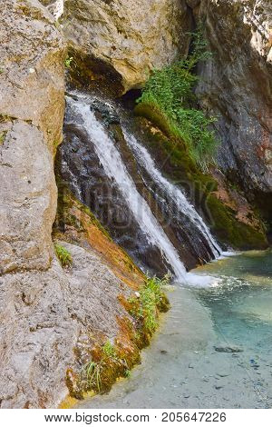 The waterfall in Prionia foot of Mount Olympus Greece.