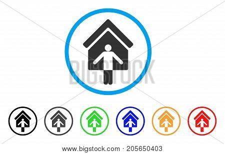 House Owner Wellcome rounded icon. Style is a flat House owner wellcome gray symbol inside light blue circle with black, gray, green, blue, red, orange variants.