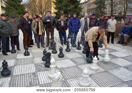 23 march 2009-sarajevo-bosnia-men playing giant chess in sarajevo