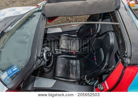 VESTEC CZECH REPUBLIC - SEPTEMBER 23 2017. Dashboard Tesla Roadster. The interior of the Tesla Tesla Roadster racing model.