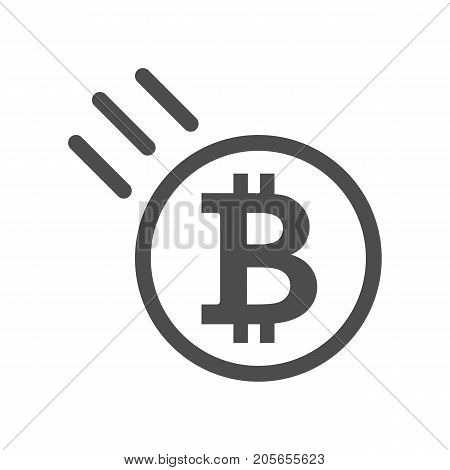 Bitcoin sign icon - price go down and falling. Crypto currency symbol and coin image for using in web or mobile applications. Blockchain based secure cryptocurrency. Isolated vector illustration.