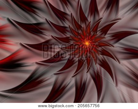 An abstract computer generated modern fractal design on gray background. Abstract fractal color texture. Digital art. Abstract Form & Colors. Abstract fractal element pattern for your design. Mysterious fire flower. Spiral dance of fire