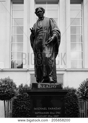Faraday Monument In Savoy Place In London Black And White