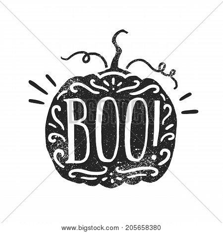 Halloween lettering. Pumpkin silhouette. Vector hand drawn illustration