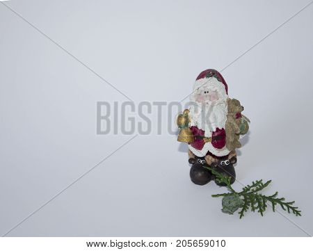 new Year. The identity. 2018. Santa Claus on a white background with sprig of spruce
