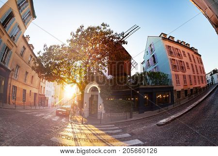 Oldest windmill of Montmartre and restaurant Moulin de la Galette, Paris, France