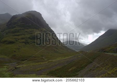 The Pass of Glencoe near Fort William in the Scottish Highlands. the scene of a massacre of members of the MacDonald clan at the end of the 17th century.