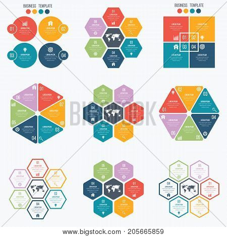 Set with infographics. Data and information visualization. Template. Stock vector. Dynamic infographics stylish geometric. element for design business invitations, gift cards, flyers and brochures
