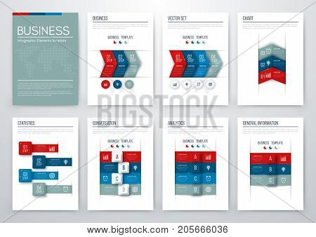 Set with infographics. Data and information visualization. Template. Stock vector. Dynamic infographics stylish geometric. element for design business invitations, gift cards, flyers and brochures