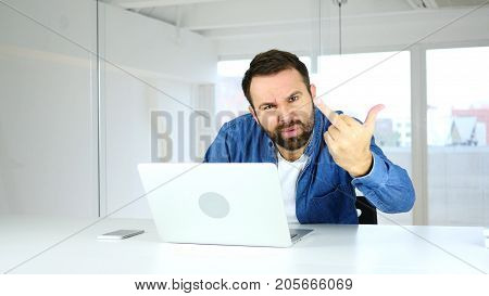Uncultured Man Showing Middle Finger, Distraught And Aggression