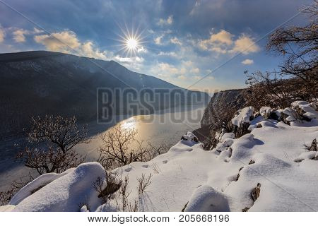 landscape in the Danube Gorges. Cazanele Mari seen from the Romanian side