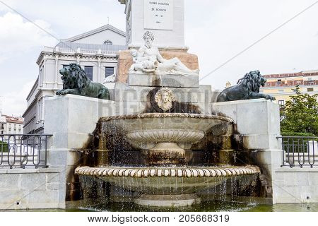 Architectural detail of medieval fountain in Madrid