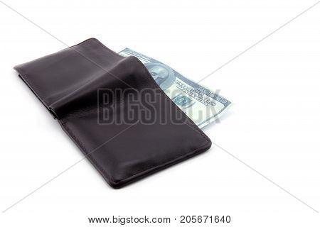 Old Brown wallet isolated on white background - clipping part.