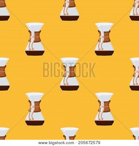 Seamless pattern consisting of coffee airpress on a yellow background. Prints for coffee houses establishments. Creative vector background. Colorful bright picture.