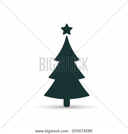 Fir tree black icon flat design style. Spruce vector silhouette decaration.