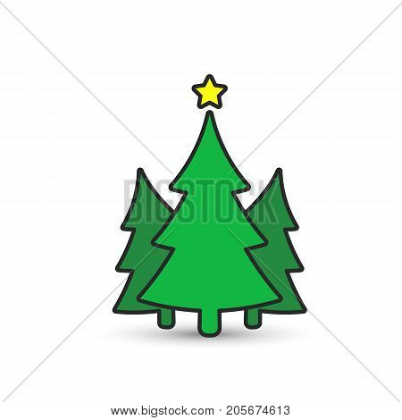 Fir tree green icon. Three spruce vector illustration.