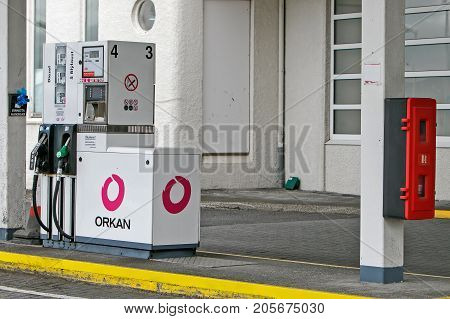 Reykjavik Iceland August 25 2017: Pump at an Orkan gas station in Reykjavik.