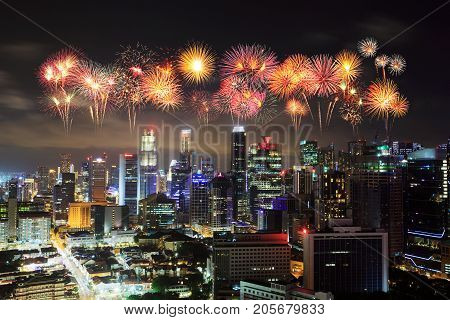 the beautiful firework over the Singapore cityscape