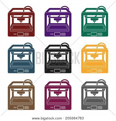 3D Printer in  black style isolated on white background. Typography symbol vector illustration.