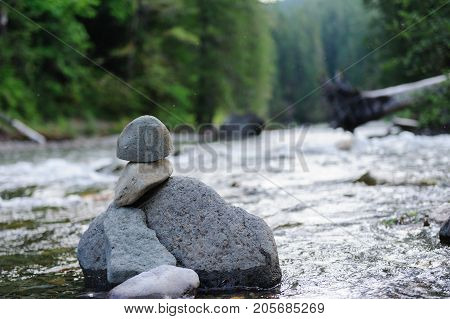 Rock Stacks in the The Colitz River near the La Wis Wis Campground in the state of Washinton