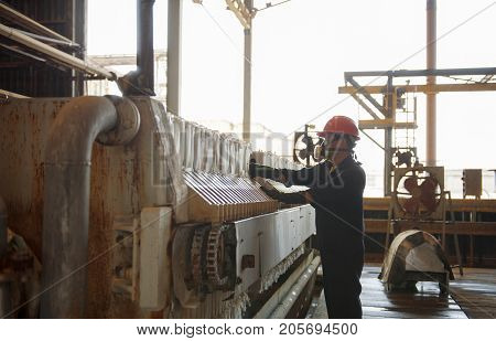 Padaeng industry Mae Sot Tak Thailand February20 2013 : Zinc mine. engineer control machine in factory.