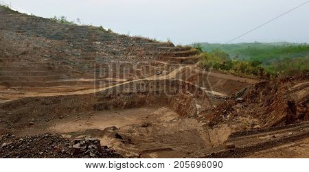 Zinc mine. Background of mining industrial landscape on the open pit. Opencast textured land.
