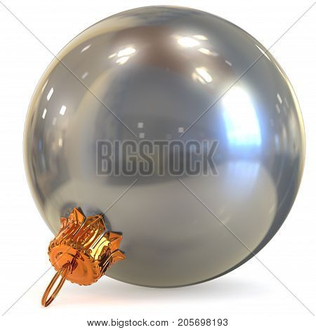 Christmas ball chrome silver decoration white New Year's Eve bauble white hanging adornment souvenir. Traditional ornament happy wintertime holidays Merry Xmas symbol metallic. 3d render illustration