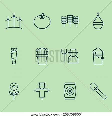 Farm Icons Set. Collection Of Shovel, Bugbear, Desert Flower And Other Elements
