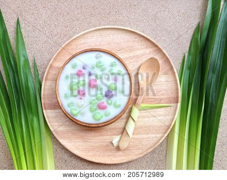 Dumplings in coconut cream, sweet ball colorful