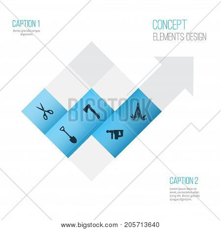 Handtools Icons Set. Collection Of Digging, Hammer, Multifunctional Pocket And Other Elements