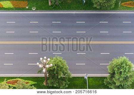 empty urban highway vertical aerial view, Chengdu, China