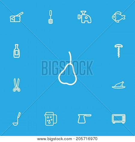 Set Of 13 Editable Food Outline Icons. Includes Symbols Such As Punchbag, Meat Grinder, Thermo And More