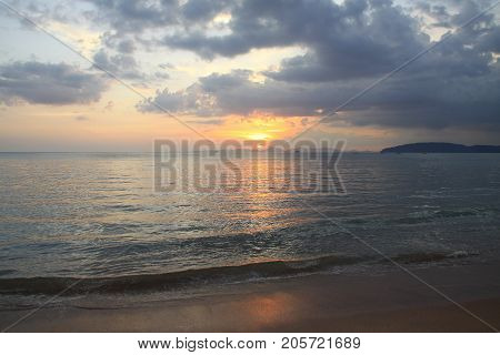 Amaizing dreams on ocean beach, sunset mood