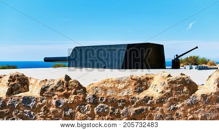 Castillitos Battery. Massive guns that defended Cartagena Bay. Murcia. Spain