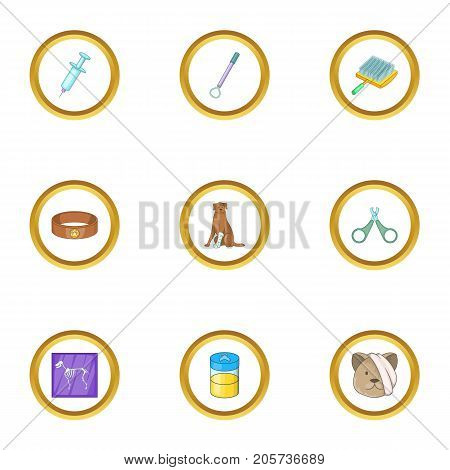 Veterinary clinic icons set. Cartoon style set of 9 veterinary clinic vector icons for web design